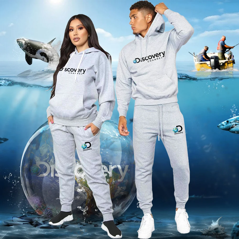 

Костюм спортивный мужской с флисовой подкладкой, модный костюм с толстовкой с капюшоном и уличным принтом, свитшот и спортивные штаны, Осень-зима