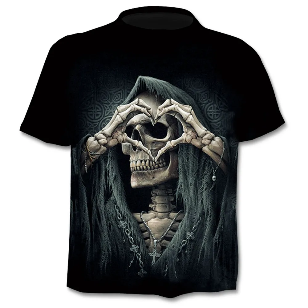 

Polyester 3D T-shirt Casual Men's Clothes Skull Summer Oversize T-shirts With Short Sleeves Tshirts For Men Clothing Asian Size