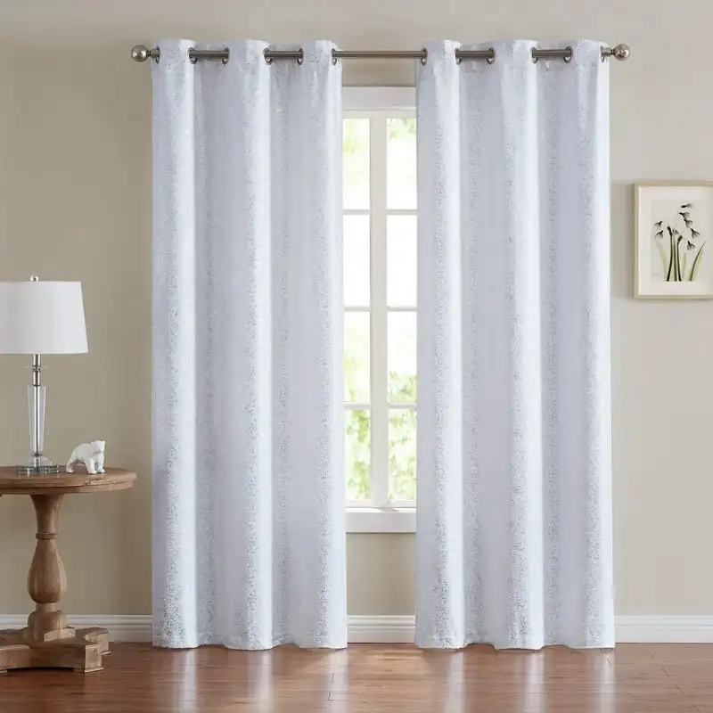 

Lurex Foil Heavy Weave Thermal Black Noise Reducing Blackout Curtain Panel Pair, 76"W x 96"L In White
