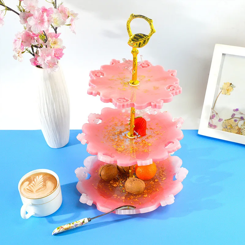 DIY Three-layer Fruit Plate Silicone Mold European Lace Dessert Cake Stand Crystal Epoxy Resin Mold