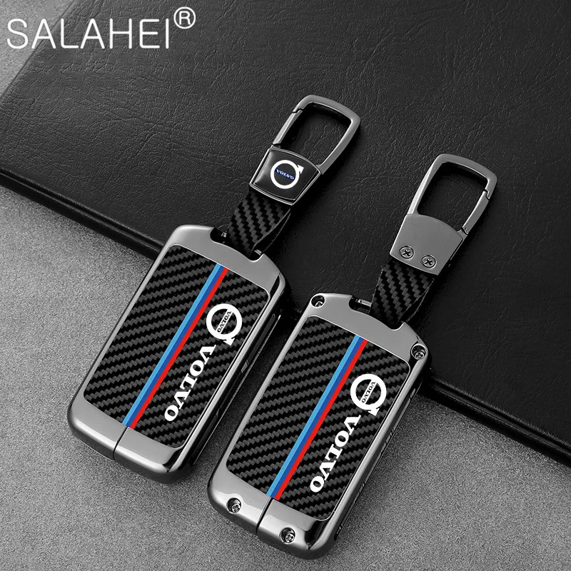 

New Alloy Carbon Fiber Car Key Case Cover Keychain For Volvo XC40 XC60 S90 XC90 2016-2018 V90 Keychain Auto Styling Accessories