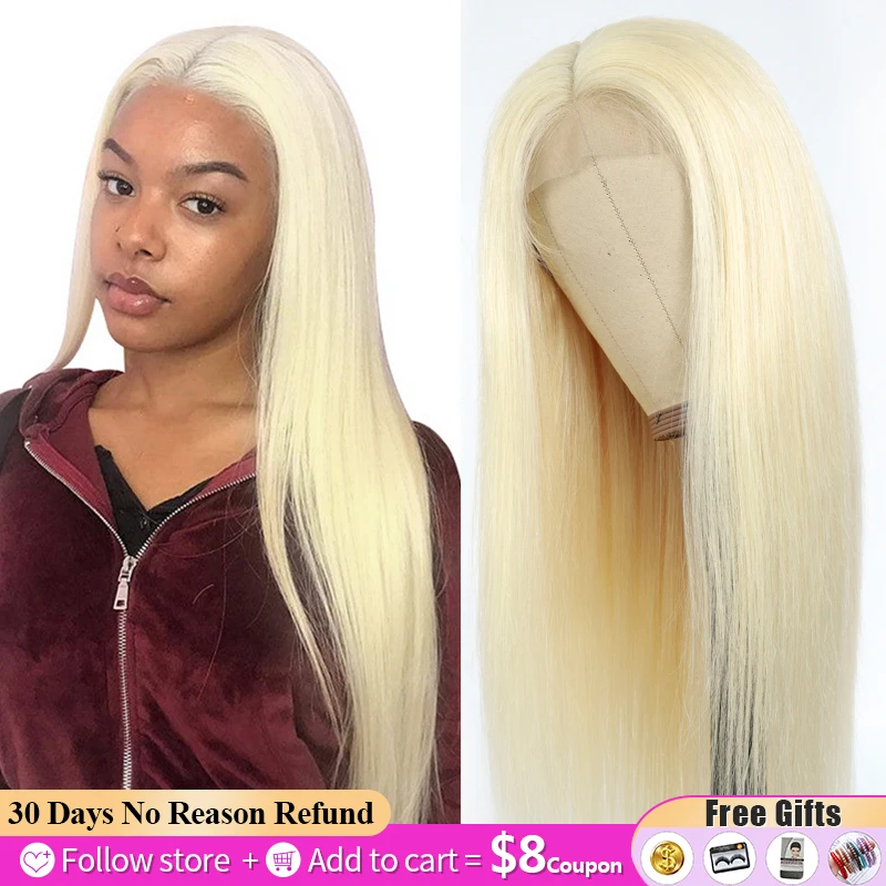 SOKU 613 Blonde 4x4 Lace Closure Human Hair Wigs For Women Brazilian Remy Straight Pre Plucked Ombre Blonde Lace Front Wigs