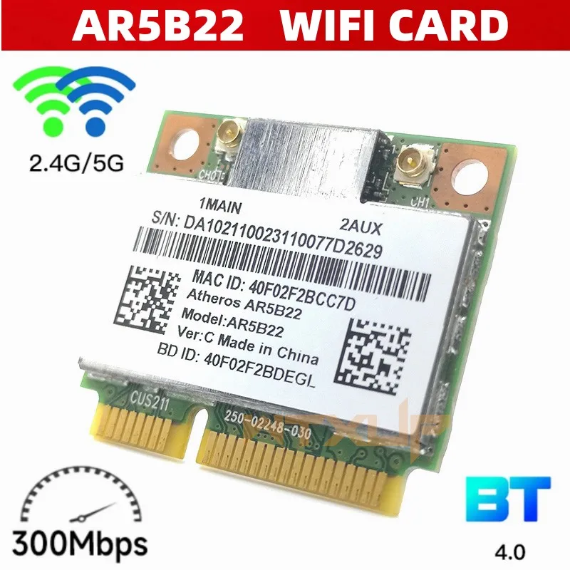 Двухдиапазонный 2 4G/5G AR5B22 AR9462 Wi-Fi беспроводной 300 Мбит/с половинный мини PCIE + BT 4 0