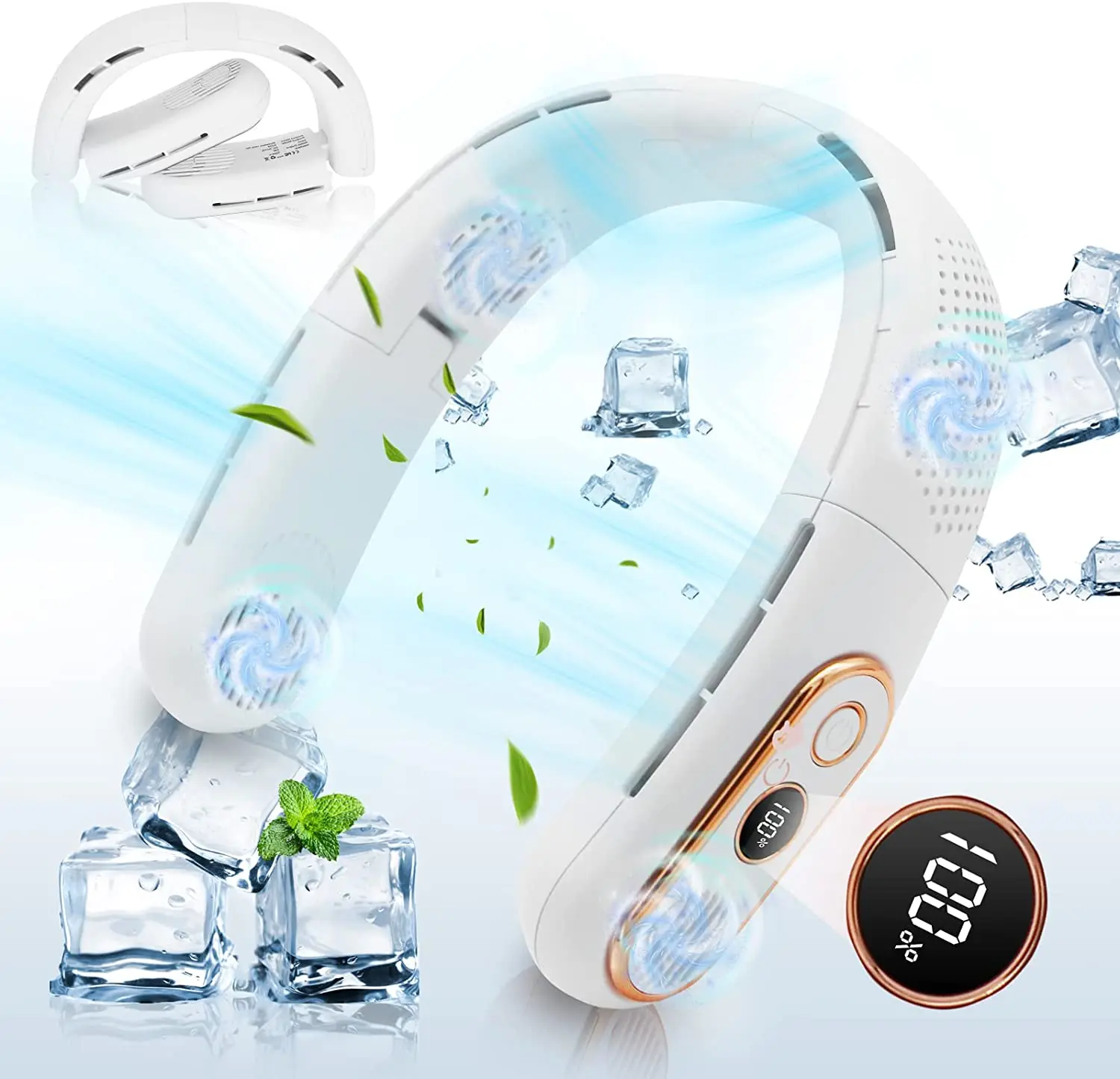 

Neck Fan Portable Bladeless Folding Fan USB Rechargeable Leafless Hanging Fans Air Cooler Cooling Wearable Mini Neckband Fans