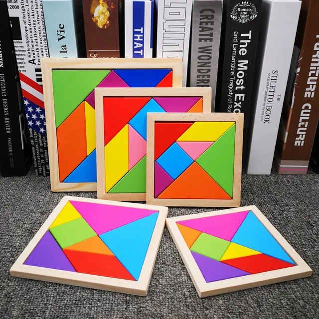 Wooden Tangram Puzzles For Kids With 7 Colored Pieces,Educational Brain Teaser,Learning Toy For Boys And Girls, Fun Party Favor 1