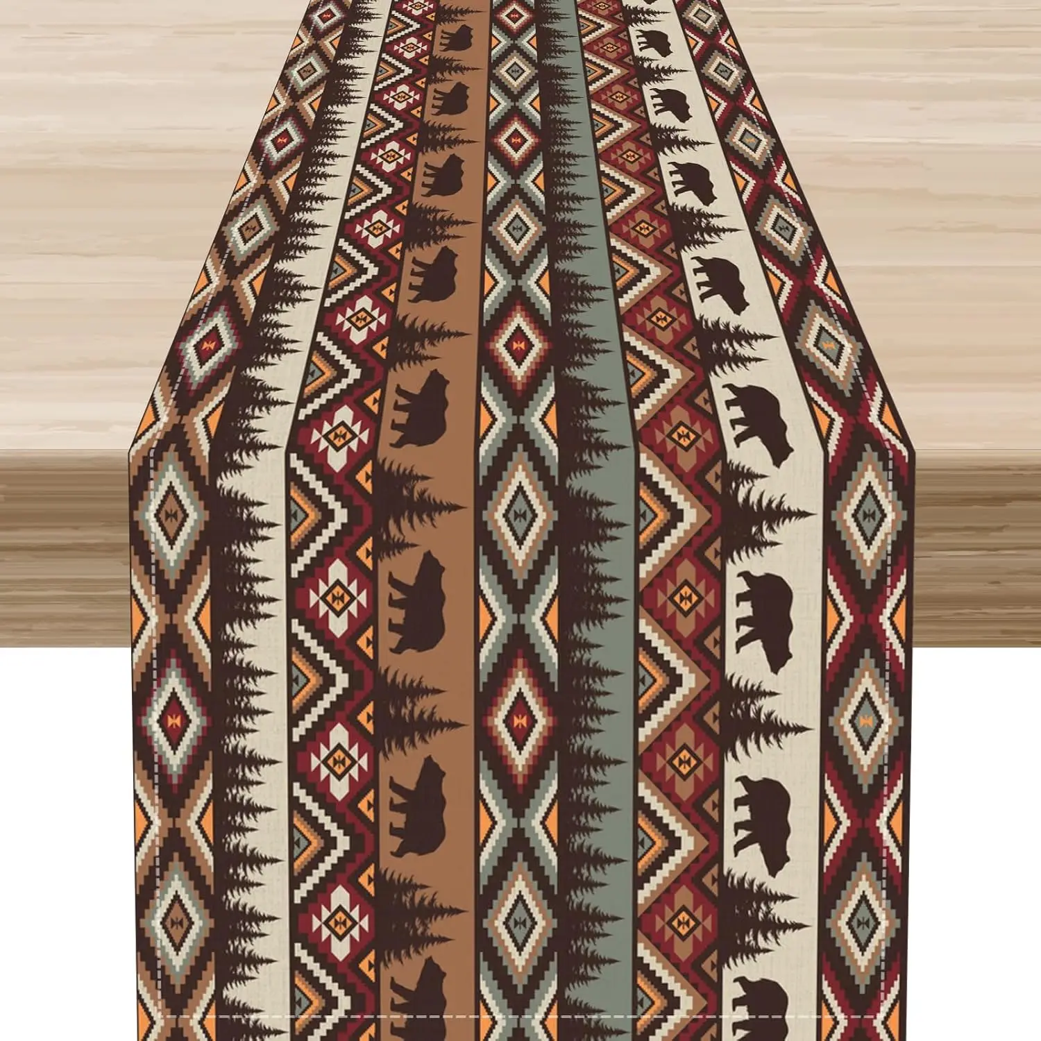 

Ацтекские племенные лесные деревья, животное, медведь, льняная дорожка для стола, декор для праздничной вечеринки, деревенский геометрический узор, скатерти, декор для вечеринки