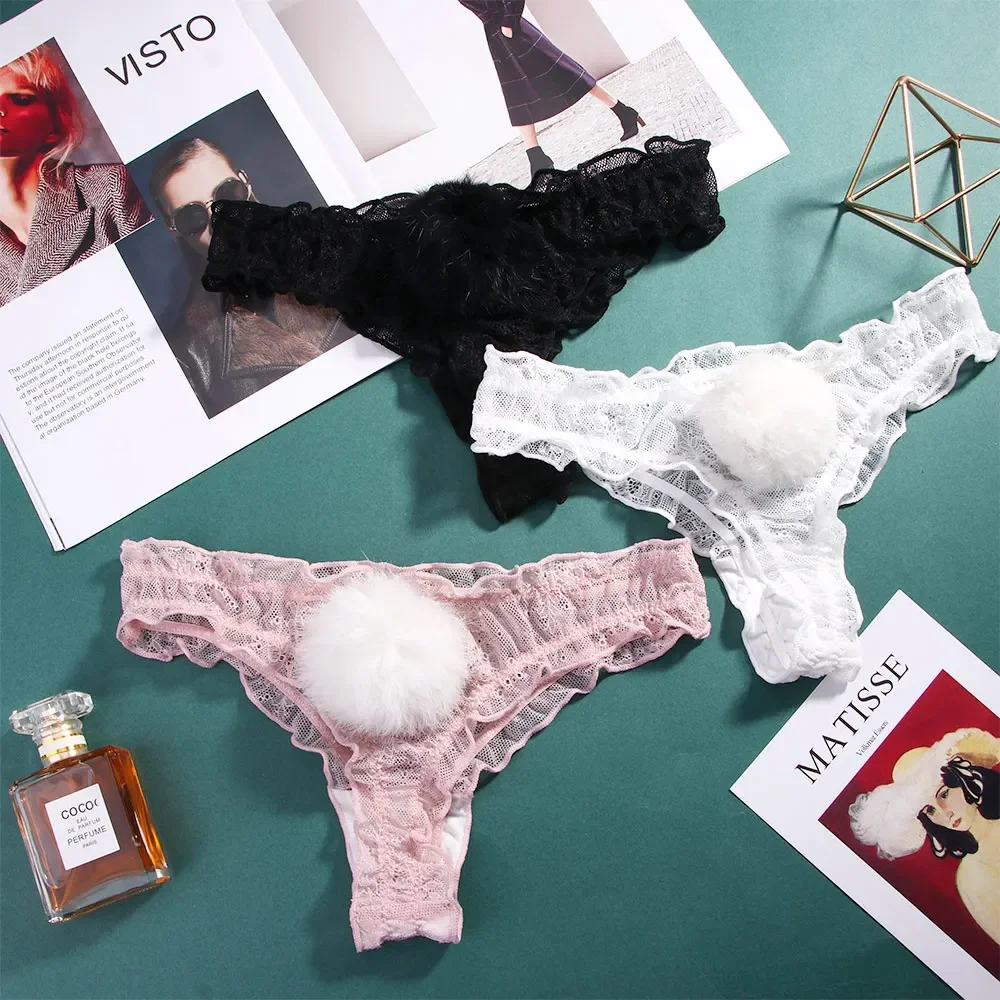Сексуальные кружевные трусики новинка 2024 женские с милым кроличьим хвостом
