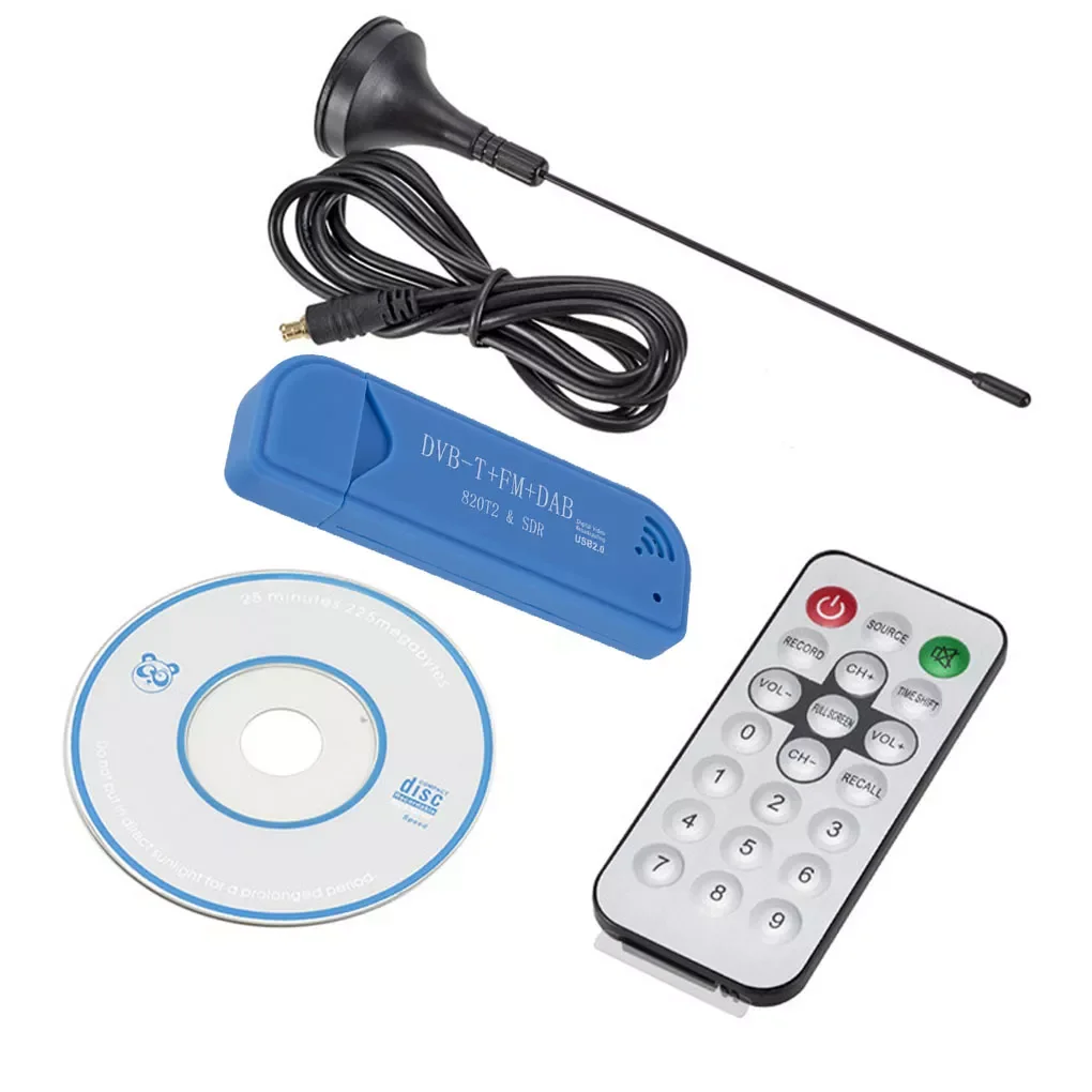 

TV Tuner USB2.0 Blue TV Stick DAB FM DVB-T RTL2832 820T2 SDR RTL-SDR Dongle Stick Digital TV Receiver IR Remote With Antenna
