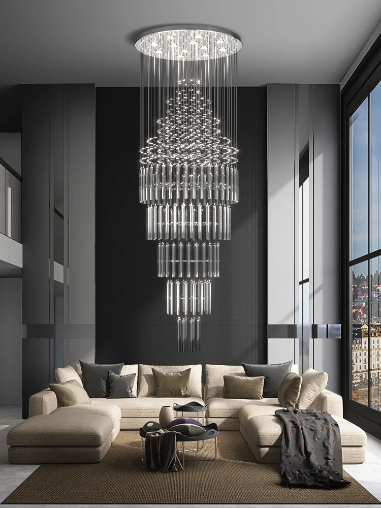 

Modern LED Crystal Chandeliers Light Fixture for Staircase Stair Lights Luxury Hotel Villa Vanity Bedroom Hanging Lamp