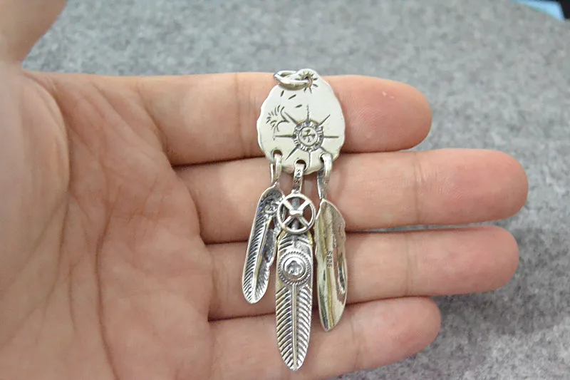 Кулон ручной работы из чистого серебра с перьями аксессуары сделай сам ожерелье