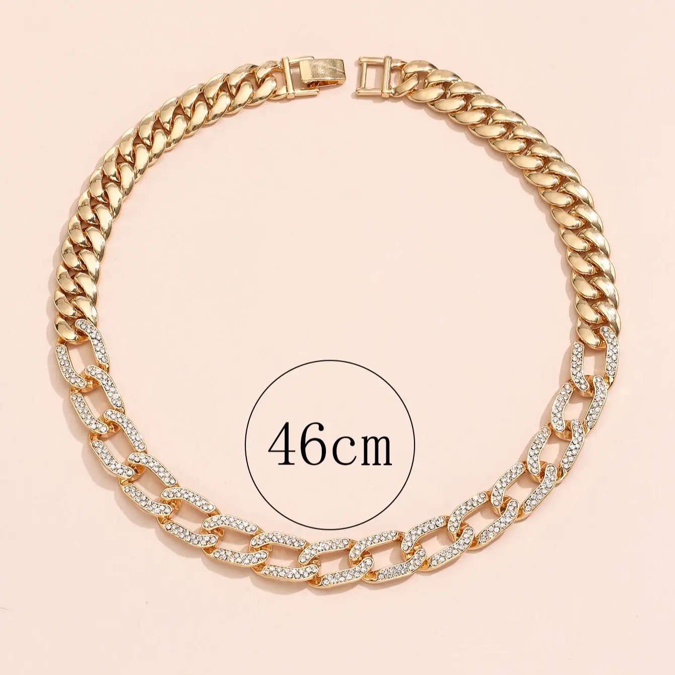 

Gold Spliced Cube Cuban Chain Men's Necklace with Diamond (about 47cm long)