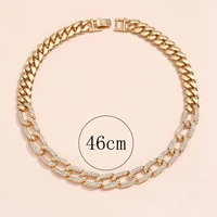 gold spliced cube cuban chain mens necklace with diamond about 47cm long