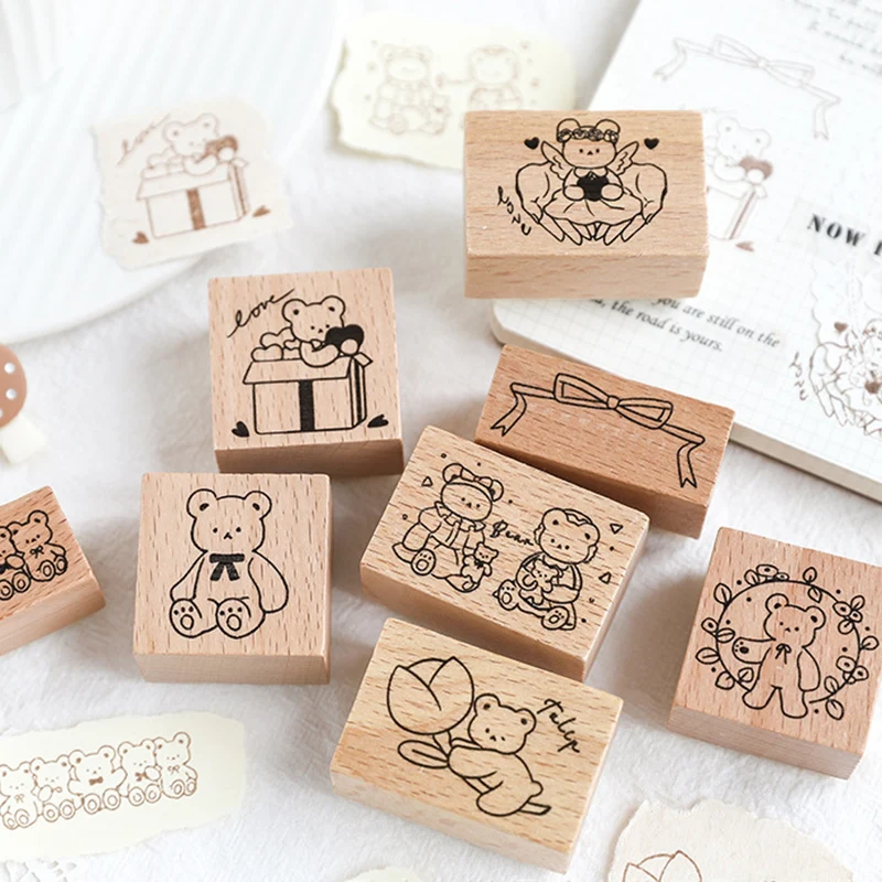 

1pc Cute Animals Bears Decoration Journal Stamp Wooden Rubber Stamps for Scrapbooking Stationery DIY Craft Standard Stamp Kawaii