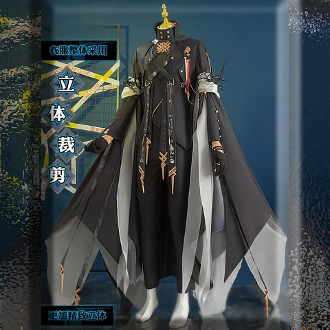 Косплей-костюм сарказ Банчи с логотипами игровых рыцарей, парик, головной убор, Униформа, черные рожки, нарукавники, серьги, перчатки, серые волосы, реквизит