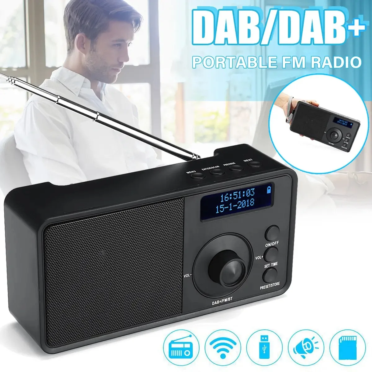 Портативный цифровой радиоприемник DAB + Беспроводная Bluetooth стереоколонка с