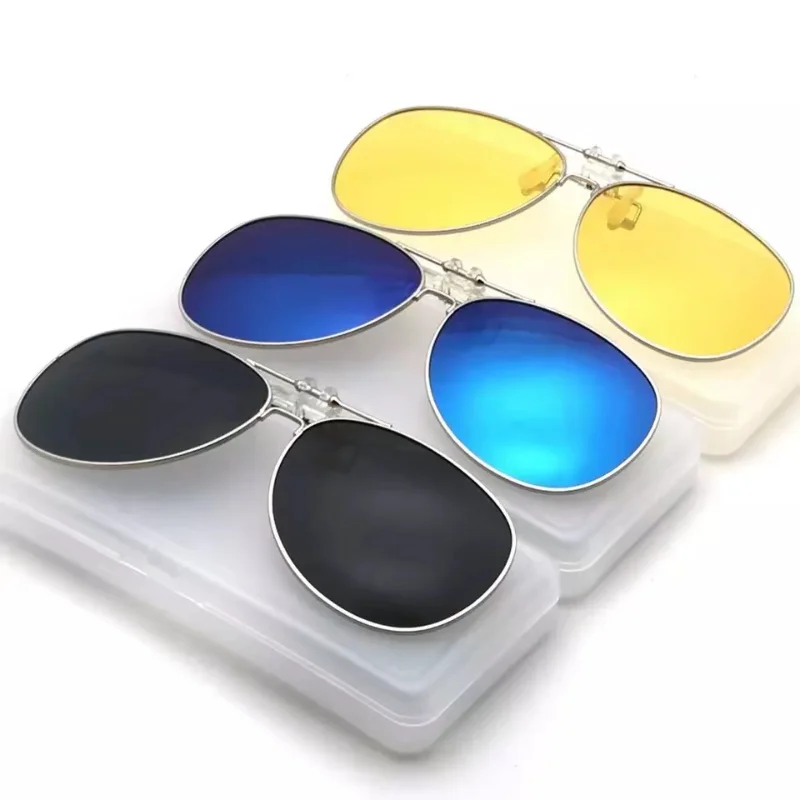 

Oversized Pilot Flip Up Clip On Sunglasses Men Polarzied Driving Glasses Photochromic Yellow Lens Night Vision Clips for Myopic