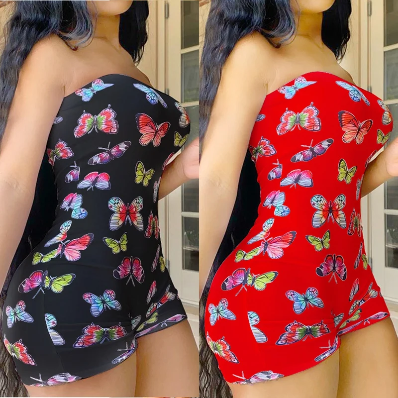 

Новый сексуальный женский комбинезон с открытыми плечами, облегающие комбинезоны с бабочками, женские повседневные шорты, комбинезоны