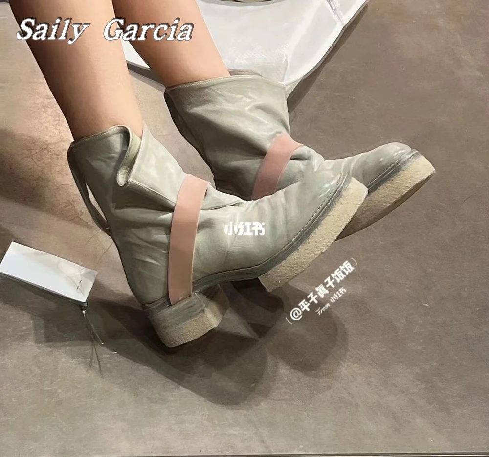 Водонепроницаемые ботинки на платформе серый цвет со складками перекрестные