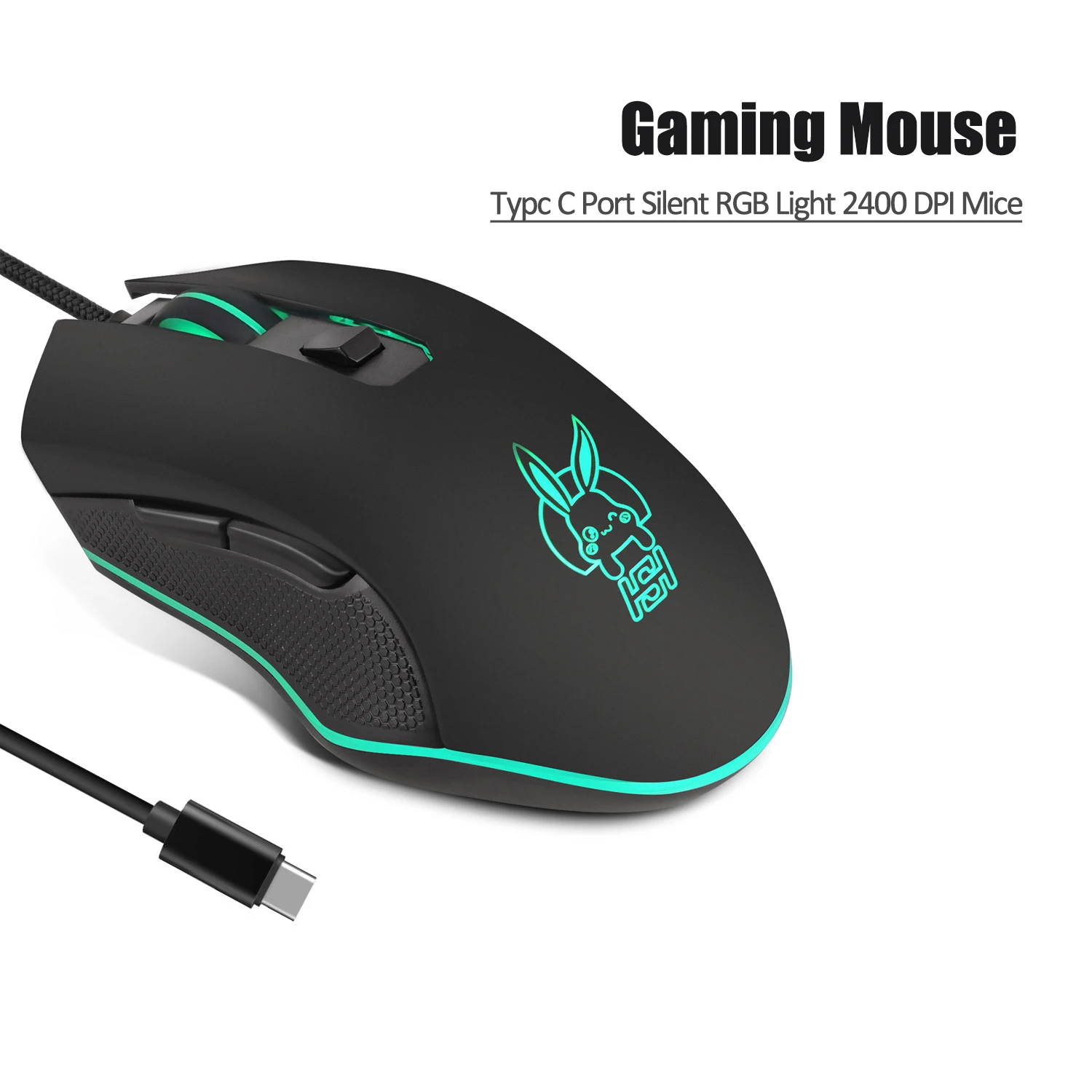 

Silent Gaming Mouse for Laptop Wired Mini RGB 2400 DPI 6 Buttons Typc C Port Portable Mause Optical USB Gamer Mice for Windows