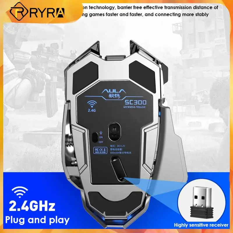 

RYRA 1600DPI Wireless Mouse Rechargeable 2.4GHz Backlight Gaming Mice 7 Keys Optical Mouse Computer Adapter With USB Receiver