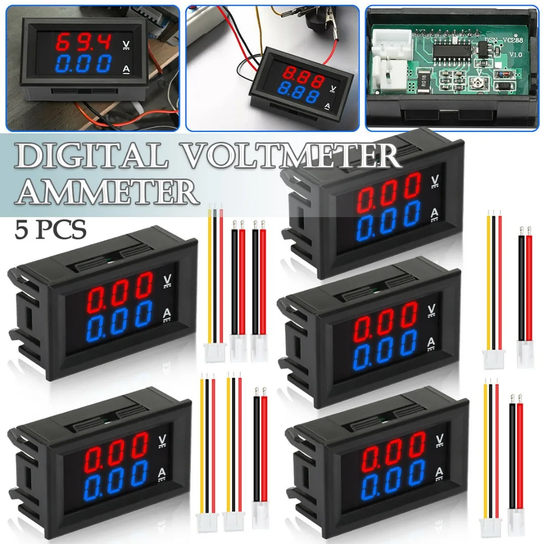 

5pcs DC 100V 10A Digital Voltmeter Ammeter Dual Display Digital Voltmeters LED Amp Volt Meter Current Gauge Tester Detector