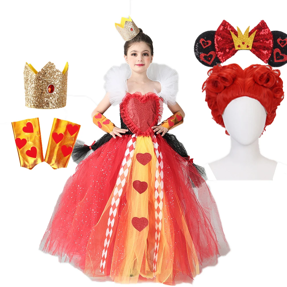 

Halloween Girl The Red Queen Princess Dress Cosplay Costume Alice in Wonderland Evil Red Queen Kids Tutu Dress Carnival Party