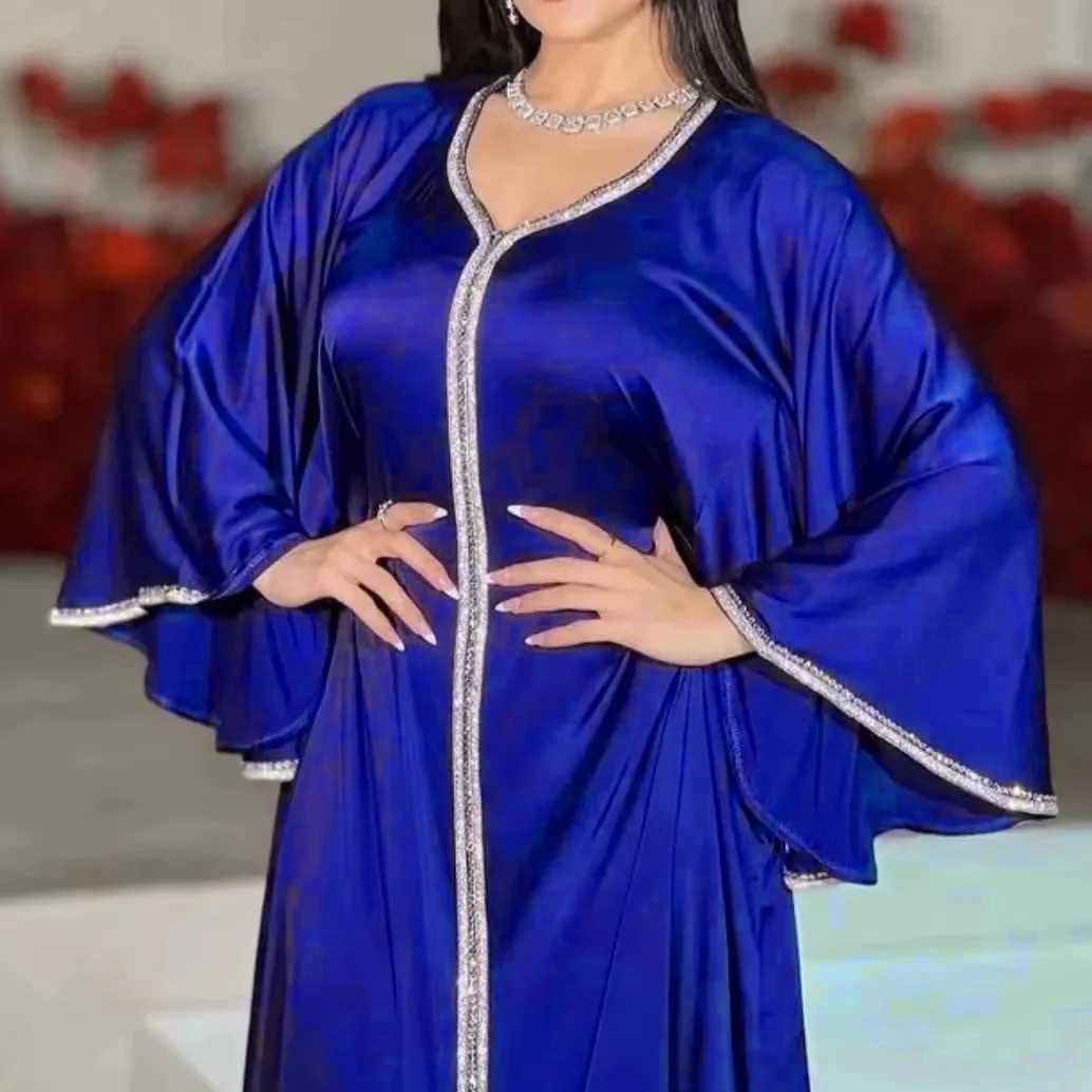 Abaya For Women Muslin Turkey Dubai V-neck Women Robe Hot Diamond Women's Abaya Robe Loose Morocco Caftan Kaftan Women Clothing