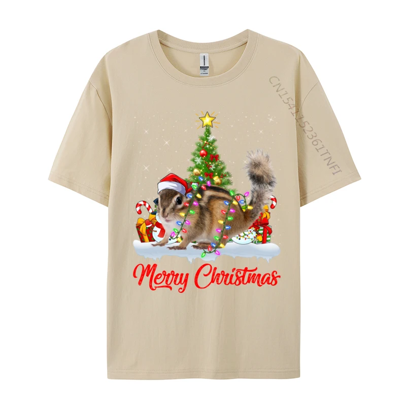 Chipmunk Xmas Tree Lighting Santa Christmas T-Shirt Top Tees Youth Teeshirts Cotton Printed On Streetwear Casual