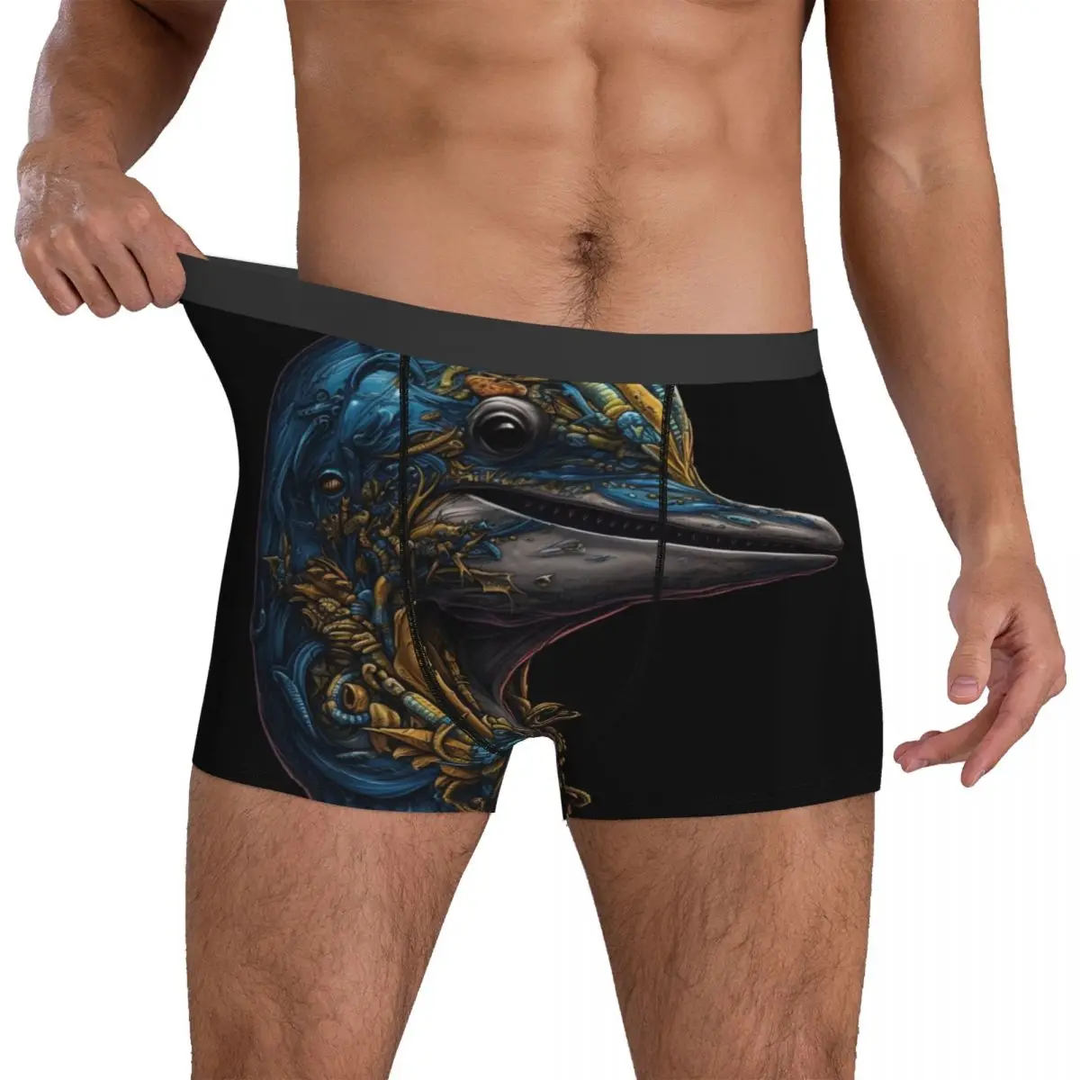 

Трусы-боксеры мужские с принтом в виде дельфина, нижнее белье для портретов зомби, дышащие шорты, большие размеры