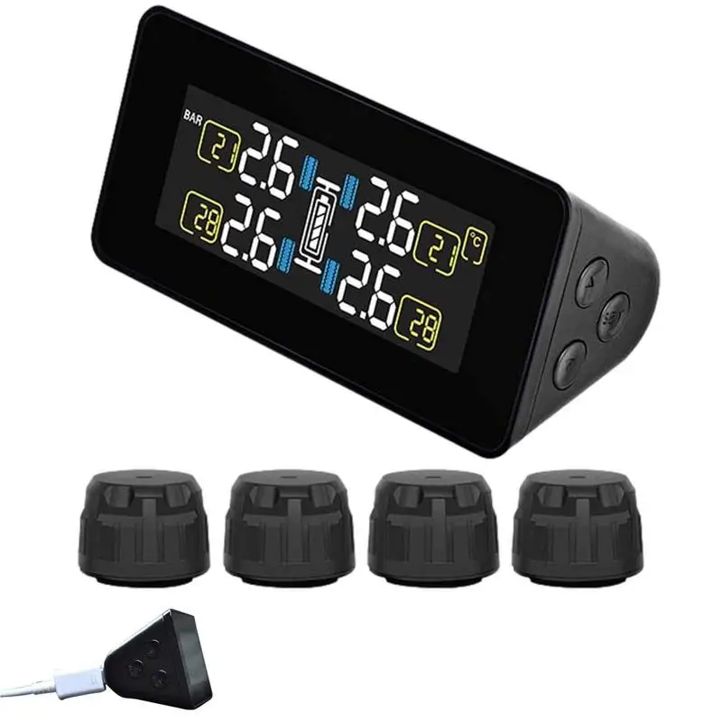 

Tyre Monitoring System Super Sensitive Car Tire Pressure Monitor With Solar Panel LCD Long Standby Sensors For Minivans
