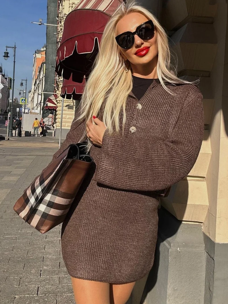 Женский вязаный кардиган и юбка DGLUKE