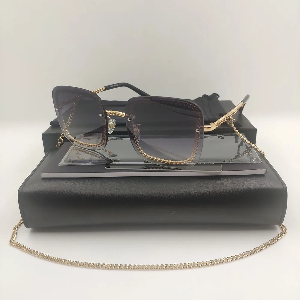 

Sale Gold Chain Sunglasses Shield Sunglasses For Women Rimless Sunglasses Party Glasses Retro Brand Designer Sunglasses Woman