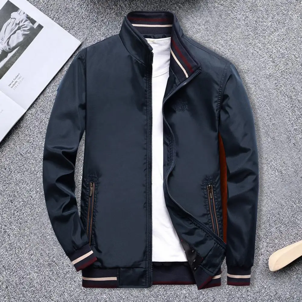 

Breathable Trendy Ribbed Cuff Pockets Jacket Thin Men Outerwear All Match for Office