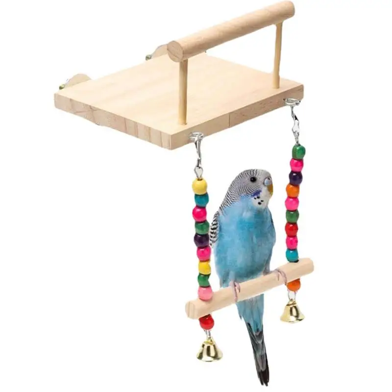 

Bird Platform Wooden Parakeet Toys With Swing For Cage Bird Perches With Bell Ferris Wheel Chewing For Cockatiels Macaws Parrots
