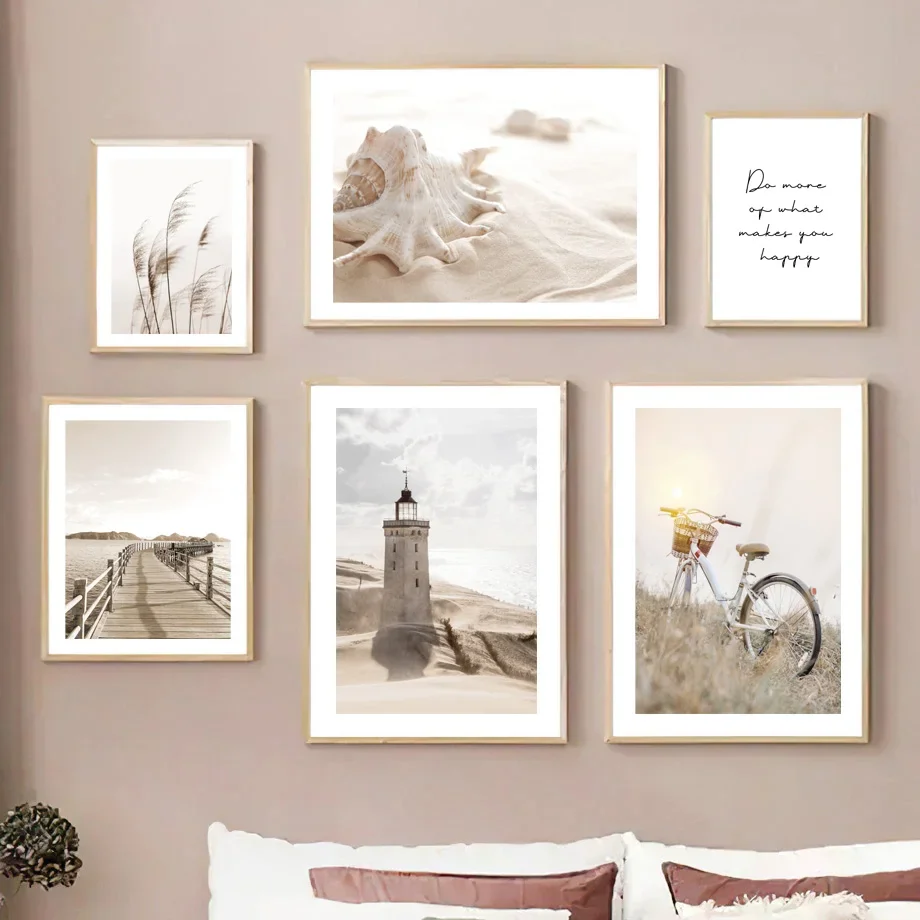 Бежевый Пляж Раковина Маяк Якорь Велосипед Тростниковый Мост Цветок Морской