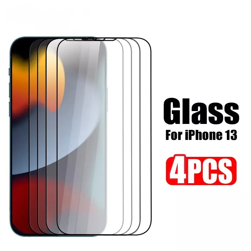

4Pcs Full Cover Protective Glass On For iPhone 13 12 11 Pro Max Screen Protector For iPhone XR Xs Max 6 7 8 Plus Tempered Glass