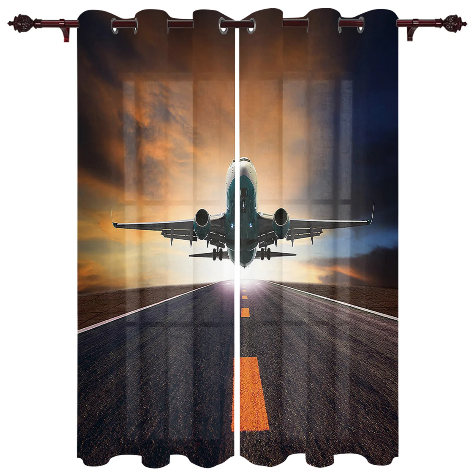 

Outdoor Curtains Jet Plane Dusk Living Room Kitchen Curtain Drape For Patio Garden Gazebo Yard Valance Cutains