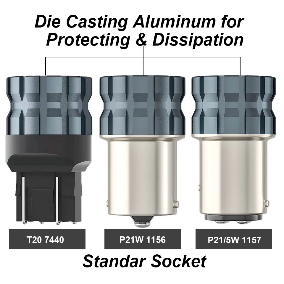 

2X 1156 LED P21W 5W W21W 1157 7440 Ba15s Bay15D T20 Die-cast Aluminum Car Light Auto Reverse Parking Lamp DRL Bulb White 12V/24V