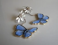 fashion cute blue butterfly crystal plated hoop huggie earrings