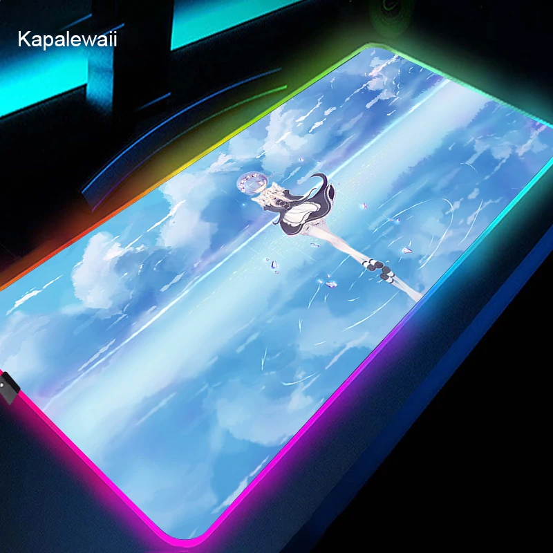 

Re Zero Rgb Mouse Pad XXL Computer Keyboard Carpet Pad Gaming Accessories LED Gamer PC Connected Mat USB Gaming Desk Mousepad
