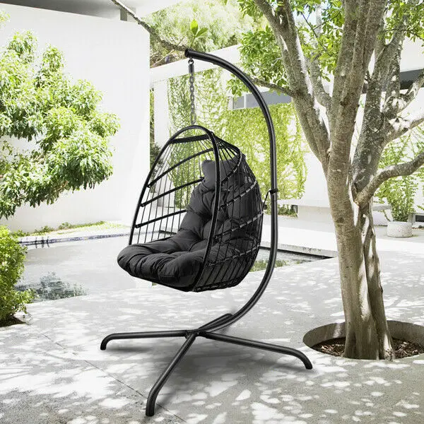 

Swing Egg Chair with Stand Indoor Outdoor Wicker Rattan Patio Basket Hanging