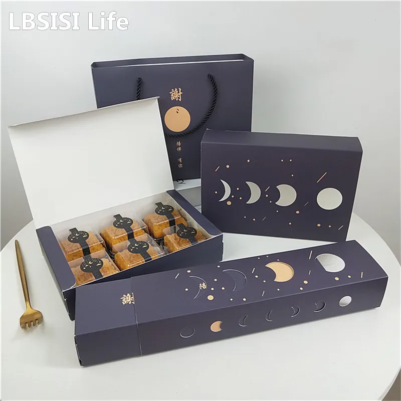 

LBSISI Life 5 шт. черные коробки для лунного торта ручная работа кондитерский торт с нугой яичный желток четкий Середина осени Праздничная упаков...