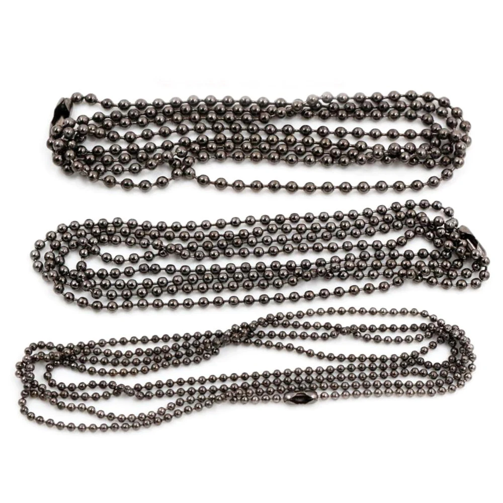 

5pcs 1.5mm 2mm 2.4mm Gun Black Plated Ball Beads Chain Necklace Bead Connector 65cm(25.5 inch)