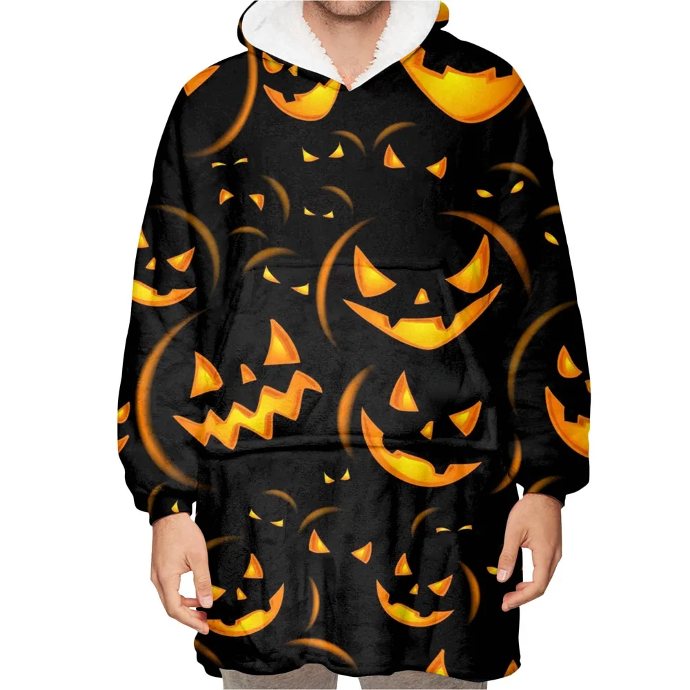 

Jumeast 3D Pumpkin Halloween Printed Oodie Blanket Witch Dark Academia Men Hoodie Goth Bat Winter Hoody Women Warm Plush Pajamas