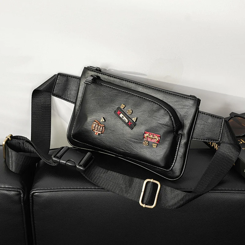 

Badge Fashion Rivet Shoulder Bags Men Chest Brand Design Cross Single PU Leather Sling