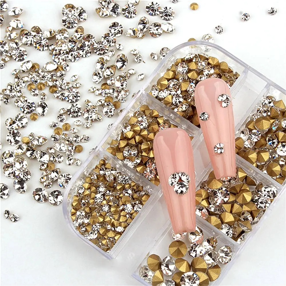 

1 P c Mixed Size Glass Point bottom Rhinestones Glue On Diamond Jewelry Nail Art Wedding Dress Decoration DIY