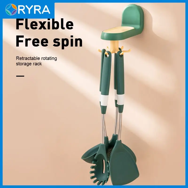 

Rotating Hook Kitchen Supplies Free Punching Seamless Shelf Storage Cabinet Wall Rack Spatula Spoon Organization Home Storage