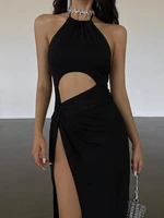 sexy cut out backless halter split maxi dress elegant fashion outfits sleeveless women long dresses party vestido