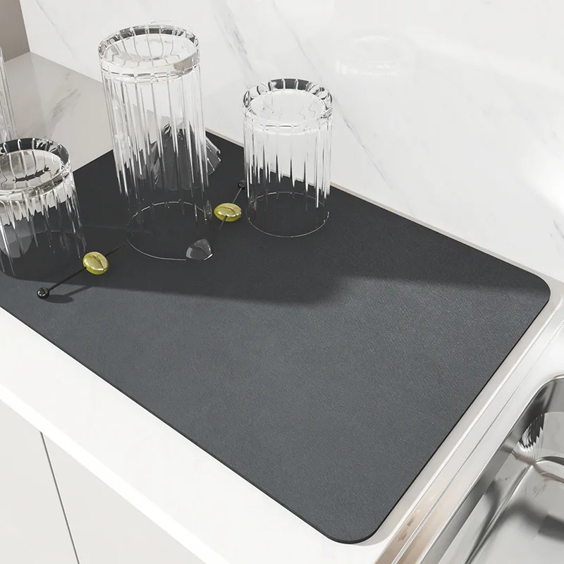Diatom Earth Pad Sink Splash Mat Kitchen Bathroom Water Absorbent Cup Cleaning Drying Anti-Mold Rubber Back Countertop Protector