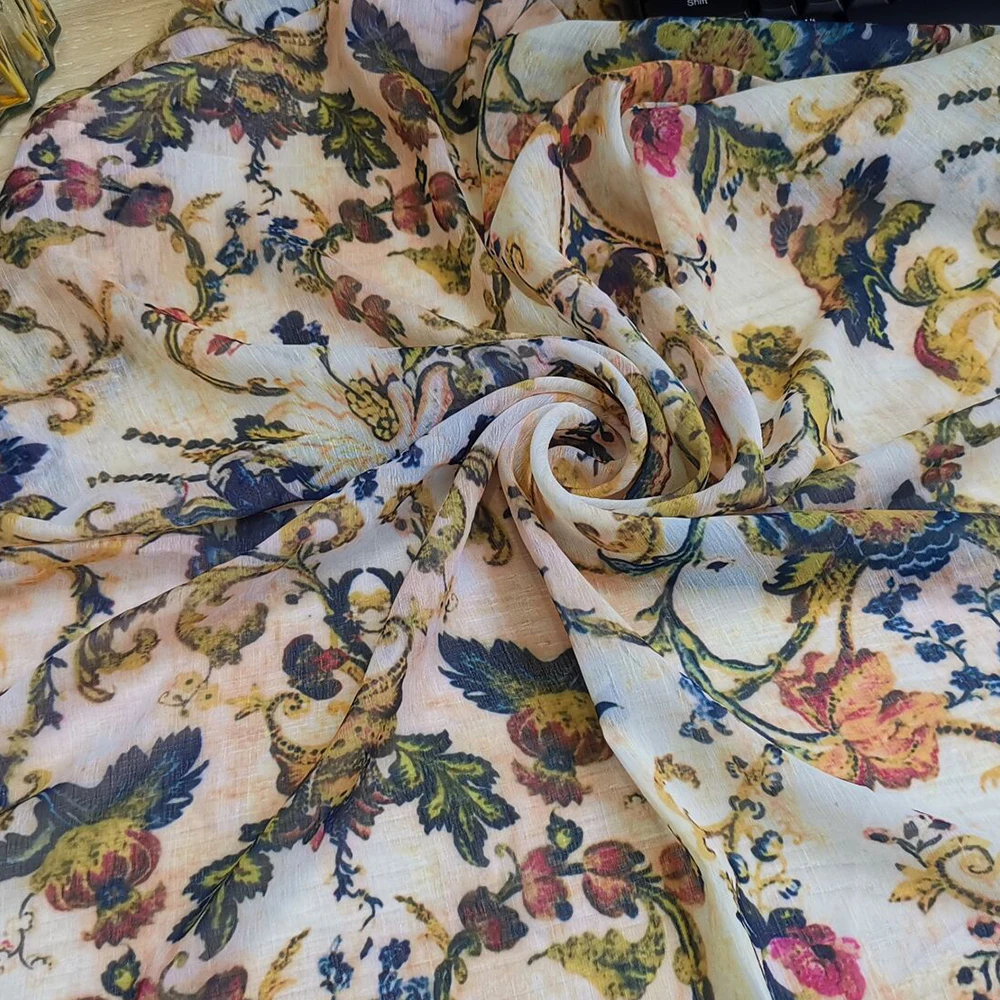 

1 метр X 1,45 м дамасское винтажное платье Материал Crinkled шифоновая ткань